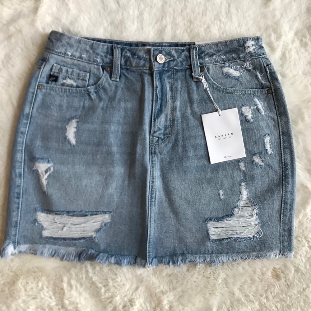 NWT KanCan Distressed Denim Jean Skirt - Picture 1 of 15